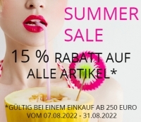 Summer Sale - 15 % Rabatt auf alle Artikel